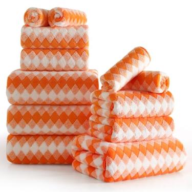 Imagem de Conjunto de 12 toalhas de diamante branco laranja - 4 toalhas de banho, 4 toalhas de mão, 4 toalhas de poliéster macio com laço absorvente toalha de banho toalha de praia de secagem rápida toalhas de
