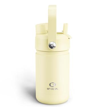 Imagem de ENCOOL Garrafa de água infantil isolada com canudo – Garrafa de água de aço inoxidável de 340 g com bicos duplos, à prova de vazamento, livre de BPA, aspirador de parede dupla mantém frio por 24 horas