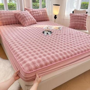 Imagem de Capa de colchão tingido de flanela quente, lençol com elástico, protetor de colchão espesso, canto elástico completo com design que fica no lugar, lavável, para proteção completa da cama - cor 04||150