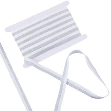 Imagem de GORGECRAFT Cinta elástica com glitter 15 m x 16 mm fita elástica metálica branca prata dois tons de poliéster fita elástica plana para costura faça você mesmo, artesanato, calças, jaqueta, mangas