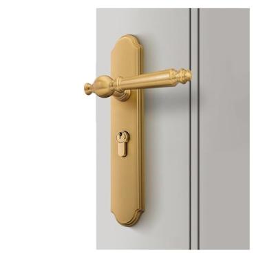 Imagem de Fechadura de porta de quarto de cobre puro, maçaneta de porta integrada estilo americano, fechadura magnética de madeira silenciosa retrô francesa interna (ouro escovado)