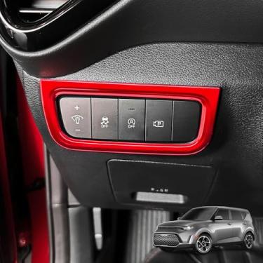 Imagem de JUIVEEL Acabamento da tampa do botão do interruptor de ajuste do farol, tampa da peça de ajuste da lâmpada frontal compatível com acessórios Kia Soul 2020-2025 (estilo vermelho brilhante)