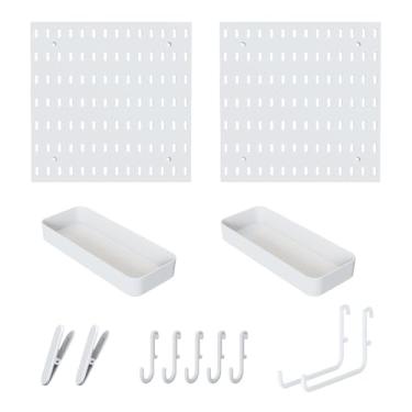 Imagem de TORMEN Kit Pegboard de cozinha, organizador de parede de 55 x 28 cm, 2 painéis, 11 acessórios, ganchos, prateleiras, clipes, armazenamento adequado para cozinha, quarto, estudo, banheiro (branco)