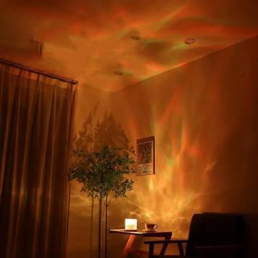 Imagem de Luz de projetor de ondas oceânicas, lâmpada de cubo de 16 cores, iluminação ambiente romântica ondulada de água holográfica 3D para quarto, relaxamento de meditação, luz noturna