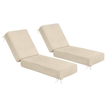 Imagem de Sundale Outdoor Olefin Conjunto de 2 almofadas para espreguiçadeiras, resistentes à água, espreguiçadeira grossa com 4 tiras bege, 182 x 53 x 15 cm