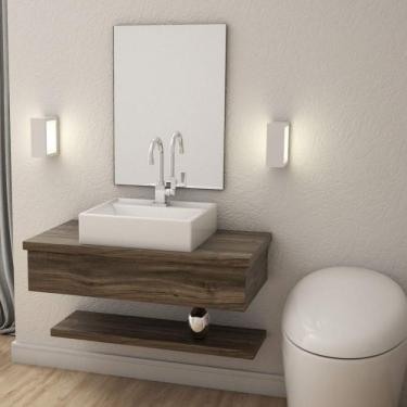Imagem de Bancada para Banheiro 80cm com Cuba Q39 e Prateleira 805w Metrópole Compace