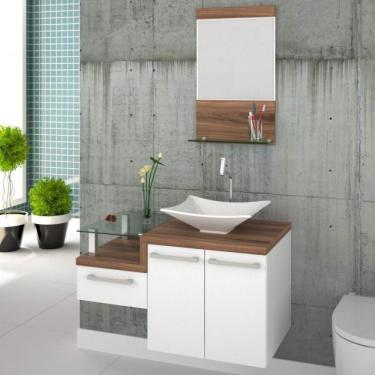 Imagem de Conjunto para Banheiro Gabinete com Cuba Folha Lux L38 e Espelheira Legno 831w Compace