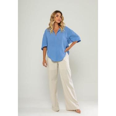 Imagem de Blusa Ampla Manga Curta E Decote V Azul Salvatore, G