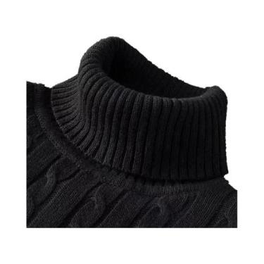 Imagem de Suéter Masculino De Gola Alta Slim Fit, Pulôver Tricotado Casual, Quen
