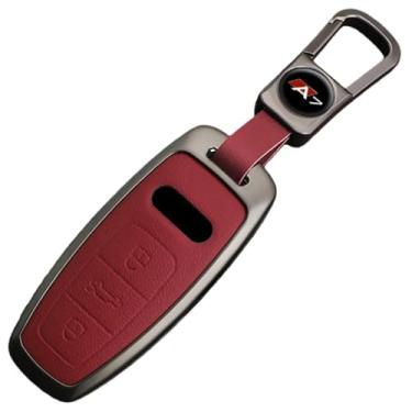 Imagem de Capa de chaveiro compatível com Audi A7 S7 RS7 Sportback 2018 2019 2023 Sline Capa de couro de liga de zinco para chave de carro Protetor de controle remoto Acessórios automotivos(D-red keychain)