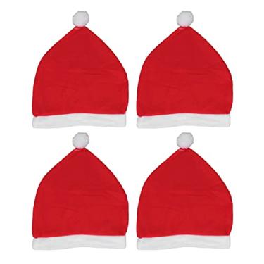 Imagem de Chapéu de Papai Noel Capa de encosto de cabeça para assento de carro de Natal 4 unidades vermelho branco tradicional macio fofo quente decorações de férias para casa festa de