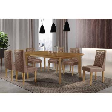 Imagem de Sala Jantar Mesa Londrina Tampo Curvo 180cm+6 Cadeiras Dafne Madeira Naturale - Capuccino/Corano Capuccino - Rufato