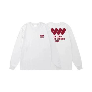 Imagem de Camiseta Masculina Oversize Branca De Algodão Manga Longa Y2K Casual E