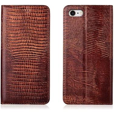 Imagem de KAPPDE Capa de telefone flip padrão lagarto, para iPhone SE 2022 (3ª geração) 4,7 polegadas capa fólio magnética função stend de couro [porta-cartão] (cor: marrom)