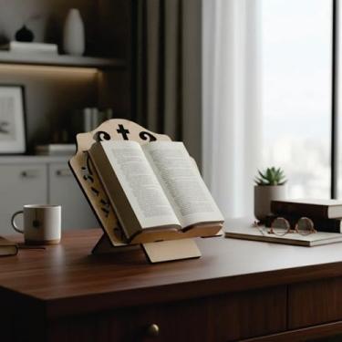 Imagem de Artesanal Suporte Porta Bíblia Em MDF Cru, 6mm, Cor Natural, Encaixe Cru, 30x28x12cm, Personalizável, Sistema de Encaixe Fácil