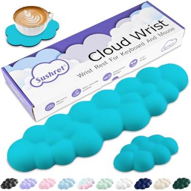 Imagem de Sushret Apoio de Pulso para Teclado em Nuvem, Espuma de Memória e Couro PU, Apoio Ergonômico para Mãos e Palmas, Acessório Gamer/Escritório, Descanso de Pulso para Computador – Azul Mergulho