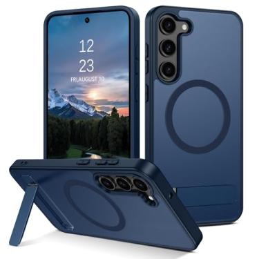 Imagem de Telaso Capa magnética para Samsung Galaxy S23, compatível com Magsafe com suporte invisível, amortecedor traseiro fosco translúcido TPU grau militar Samsung Galaxy S23, azul