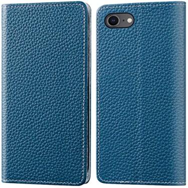 Imagem de VEVEL Litchi Pattern Flip Case Holster para Apple iPhone SE3 (2022) 4,7 polegadas, carteira de couro magnética Folio Kickstand capa de telefone [porta-cartão], vinho tinto (cor: azul)