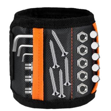 Imagem de Pulseira magnética para ferramentas com 15 ímãs fortes, alça de pulso ajustável para segurar parafusos, pregos, brocas, organizador de ferramentas portátil para reparo de carpintaria e manutenção