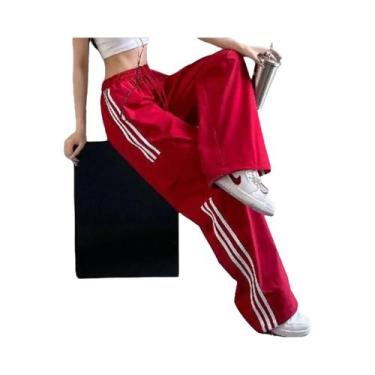 Imagem de Calças De Moletom Femininas Y2K De Perna Larga Com Listras Laterais, J