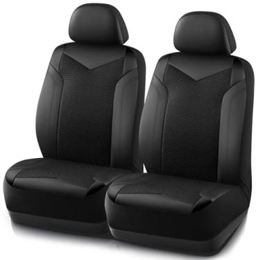 Imagem de PIC AUTO Capa de assento de carro, capa de assento frontal de malha super respirável para carros, capas de assento de couro preto, ajuste universal, durável, compatível com airbag, adequada para SUVs