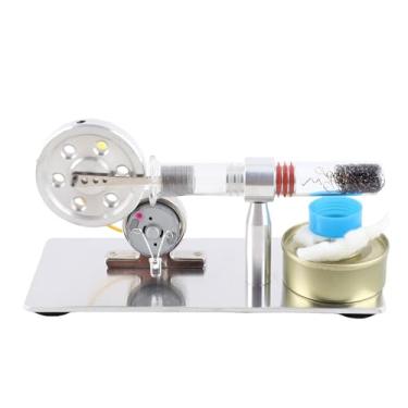 Imagem de Modelo de motor Stirling de cilindro único, energia a vapor, experimento científico, brinquedo educacional para crianças e adultos com luz LED, material de aço inoxidável pronto