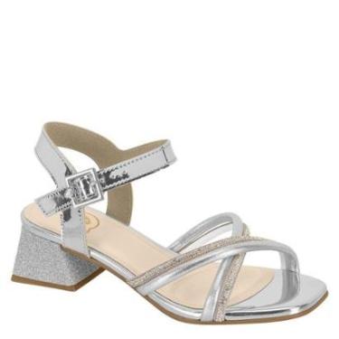 Imagem de Sandália Infantil Menina Salto Grosso Brilho Molekinha - Branco/Cristal - 36-Feminino