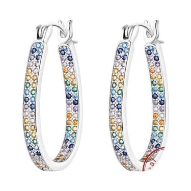 Imagem de Brincos De Argola Grandes Em Prata Esterlina 925 Com Zircônia Para Mul