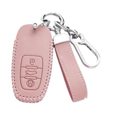 Imagem de Capa de couro genuíno para chave, compatível com audi a4l q8 q3 q2l a5 a8l a6l q5l q7 tt a3, acessórios de capa de carro(A- pink)