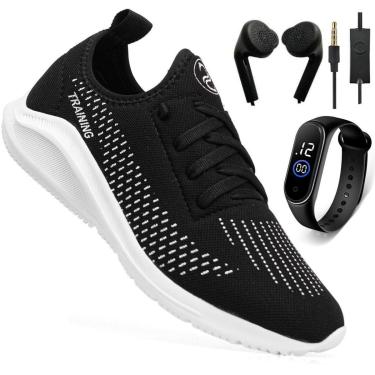 Imagem de Tênis Esportivo Academia Masculino Corrida Caminhada Preto Malhar Treino Confortável + Relógio +Fone-Unissex