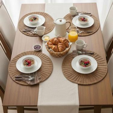 Imagem de Lugar Americano Redondo Sintético Rattan 38cm Mesa Posta Bege (2)