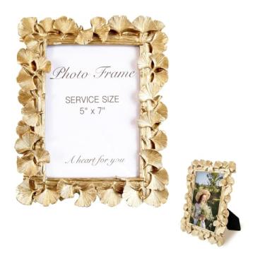 Imagem de ERESGREAT Molduras douradas 12 x 18 cm, moldura vintage com folhas de ginkgo douradas, moldura de resina para parede e mesa, decoração de Natal para casa, molduras de plantas