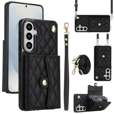 Imagem de Capa para Samsung Galaxy S26 Plus, capa carteira para celular com compartimentos para cartões e suporte, capa antiqueda com bloqueio de RFID, bolsa com pulso removível e alça longa para mulheres