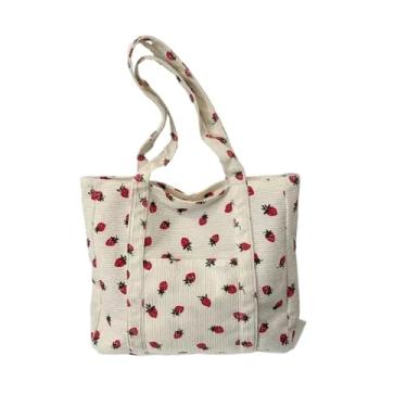 Imagem de Bolsa de mão de praia de morangos elegante versátil bolsa de ombro grande capacidade simples bolsa feminina bolsos, Branco, One Size