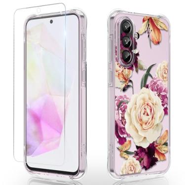 Imagem de Osophter Capa para Galaxy A57 5G: Capa para celular feminina e meninas flor floral com protetor de tela de borracha TPU flexível para Samsung Galaxy A57 (flor roxa)