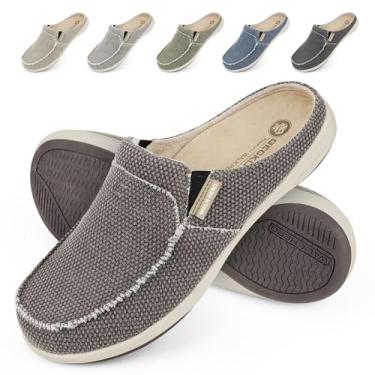 Imagem de Pantufas masculinas com suporte de arco, chinelo de lona para casa masculino com forro de veludo, sapato para usar em casa com sola de borracha antiderrapante para uso interno e externo,