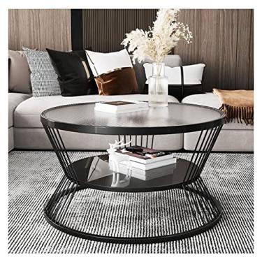 Imagem de Mesa de centro redonda simples de 59,9 cm com 2 camadas com prateleira de armazenamento aberta para sala de estar, mesa de vidro tempared, moldura de metal, mesa central simples e moderna para móveis