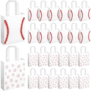 Imagem de Sweetude 24 peças de sacos de presentes de beisebol, não tecidos, sacos de lembrancinha de festa esportiva, com alças de 19 x 23 cm, embalagem de guloseimas com tema de bola, doces para esportes