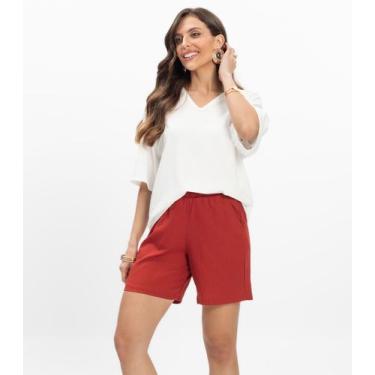 Imagem de Bermuda Feminina Tecido Linho Rovitex Vermelho, G, Vermelho