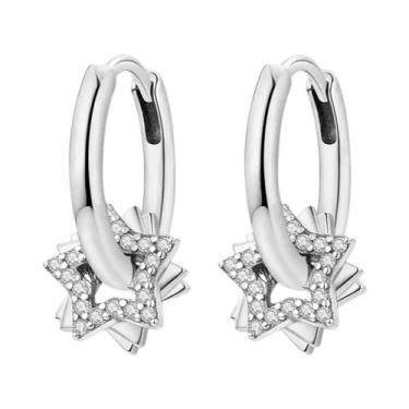 Imagem de Brincos De Argola Femininos Em Prata Esterlina 925 Com Cristal Zircon 