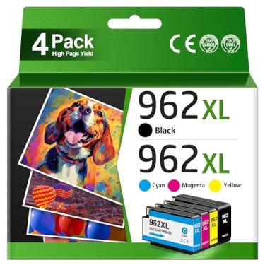 Imagem de WEKVA Pacote combo de cartuchos de tinta 962XL 962, 4 cores (preto, ciano, magenta, amarelo), 2000 páginas preto, 1600 colorido, para impressoras HP OfficeJet Pro 9010, 9012, 9015, 9018, 9020, 9025