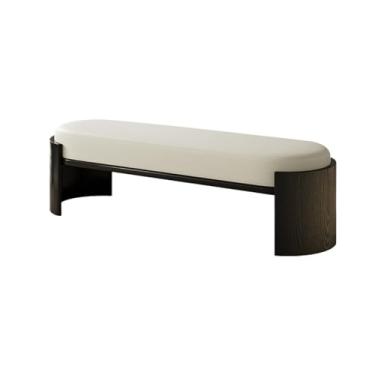 Imagem de KHUTRW3D Banqueta moderna de couro para troca de sapatos para uso doméstico, sofá longo para camarim de casa de hóspedes, ponta de cama de madeira branca para entrada do quarto (pequeno)