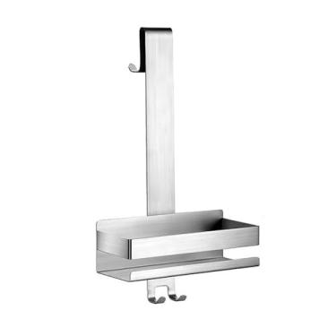 Imagem de Prateleira de banheiro para chuveiro suspenso, organizador de chuveiro de aço inoxidável móvel para pendurar sobre a porta do banheiro, prateleira de chuveiro sem perfuração com ganchos, prateleira de