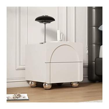 Imagem de Mesa de cabeceira moderna com pernas de mesa esféricas de aço inoxidável, mesa lateral/mesa de canto de madeira com 2 gavetas para quarto, sala de estar (cinza bege) prática (L50 x P40 x A48 cm)