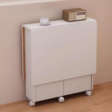 Imagem de Mesa de jantar móvel dobrável, mesa de jantar moderna com 6 rodas e prateleiras de armazenamento de 2 camadas, mesa de cozinha extensível que economiza espaço, dobrável em 3 formas, para cozinha, sala
