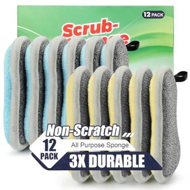 Imagem de Esponjas de cozinha multiuso de dupla face, esponja de prato para lavar louças, limpeza de cozinha, antiarranhões, esfregões ásperos para panelas antiaderentes, esfoliante de microfibra macia para