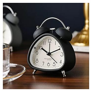 Imagem de Despertador para quarto, pequeno triângulo, analógico, duplo sino, com luz de fundo e alarme alto, operado por bateria, relógio de mesa robusto fácil de definir (preto)