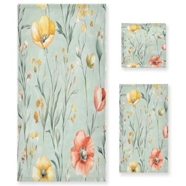 Imagem de xigua Aquarela primavera flores conjunto de toalhas de banheiro absorvente macio 3 peças toalha de banho toalha de mão toalhas decorativas para banheiro, academia, hotel, praia, piscina