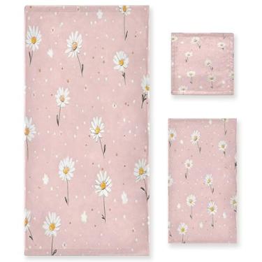 Imagem de xigua Conjunto de toalhas de banheiro margaridas brancas absorventes macias 3 peças toalha de banho toalha de mão toalhas decorativas para banheiro, academia, hotel, praia, piscina