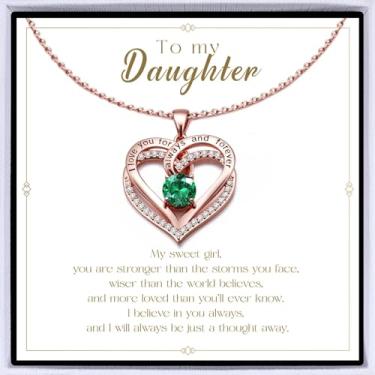 Imagem de Colar de coração banhado a ouro rosa "I Love You" para mulheres, colar de amor eterno, pingente de pedra do mês de nascimento para aniversário dela, aniversário, dia dos namorados, presente de Natal